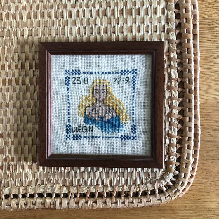 Vintage Virgin Virgo Framed Astrological Embroidery