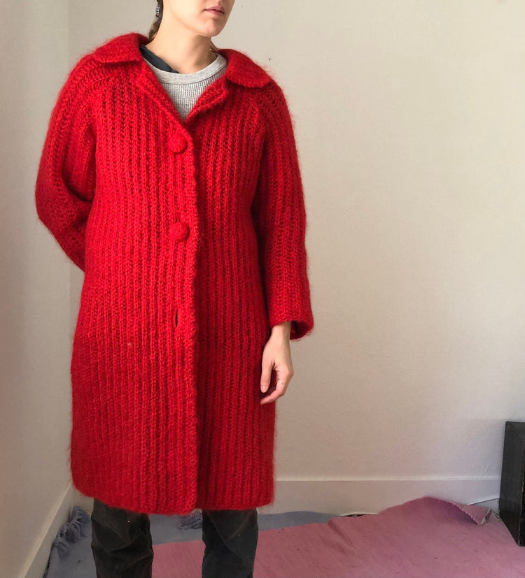 Vintage Red Knit Coat