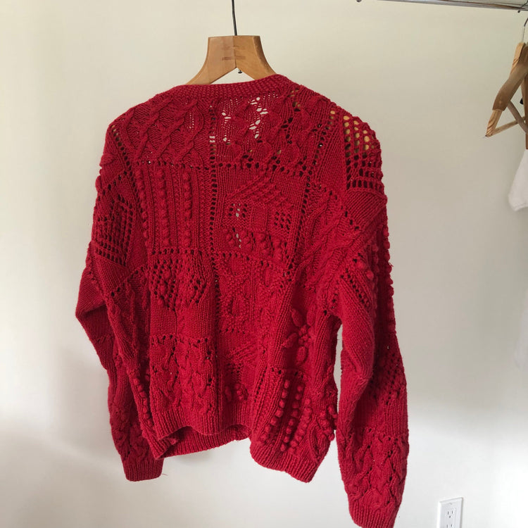 Vintage Red Handmade Knit Cardigan